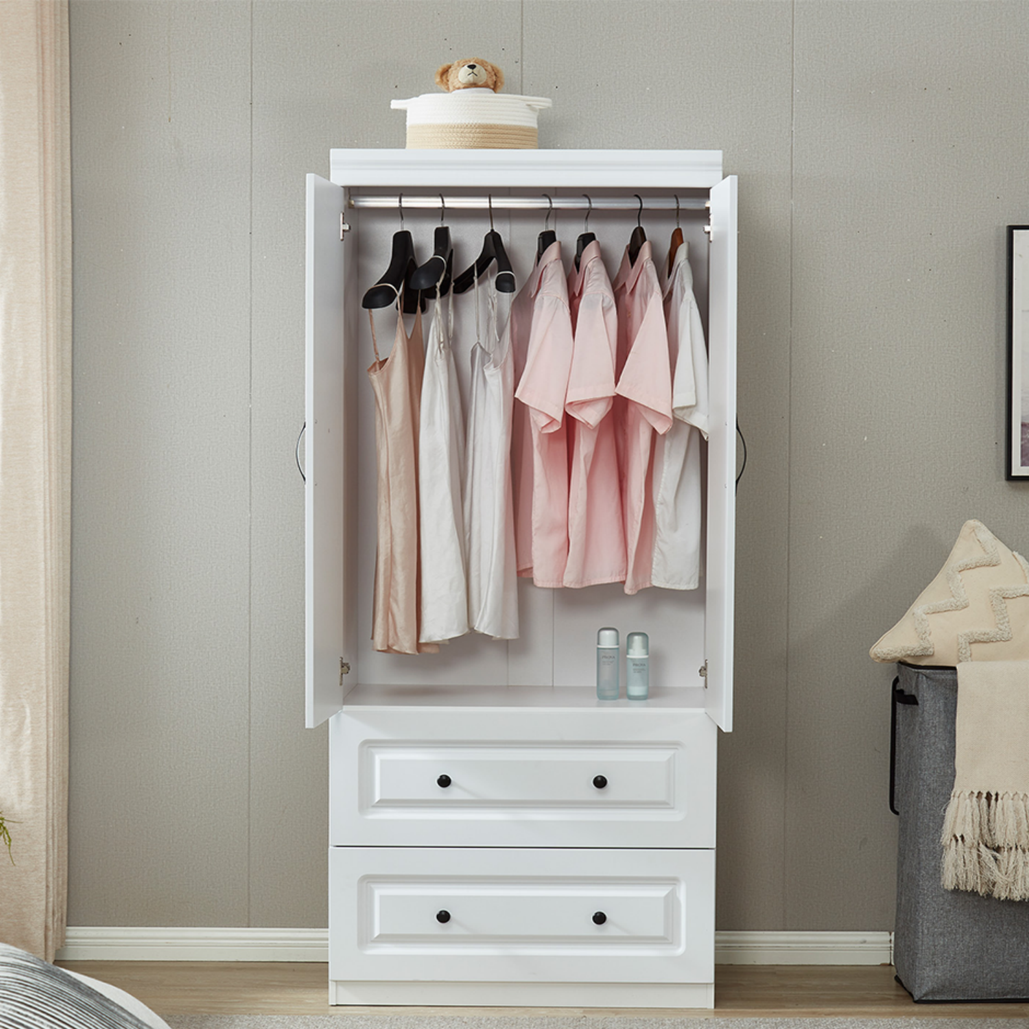 YG-3 Wardrobe Closet with 2 Doors Wood Armoire Cabinet