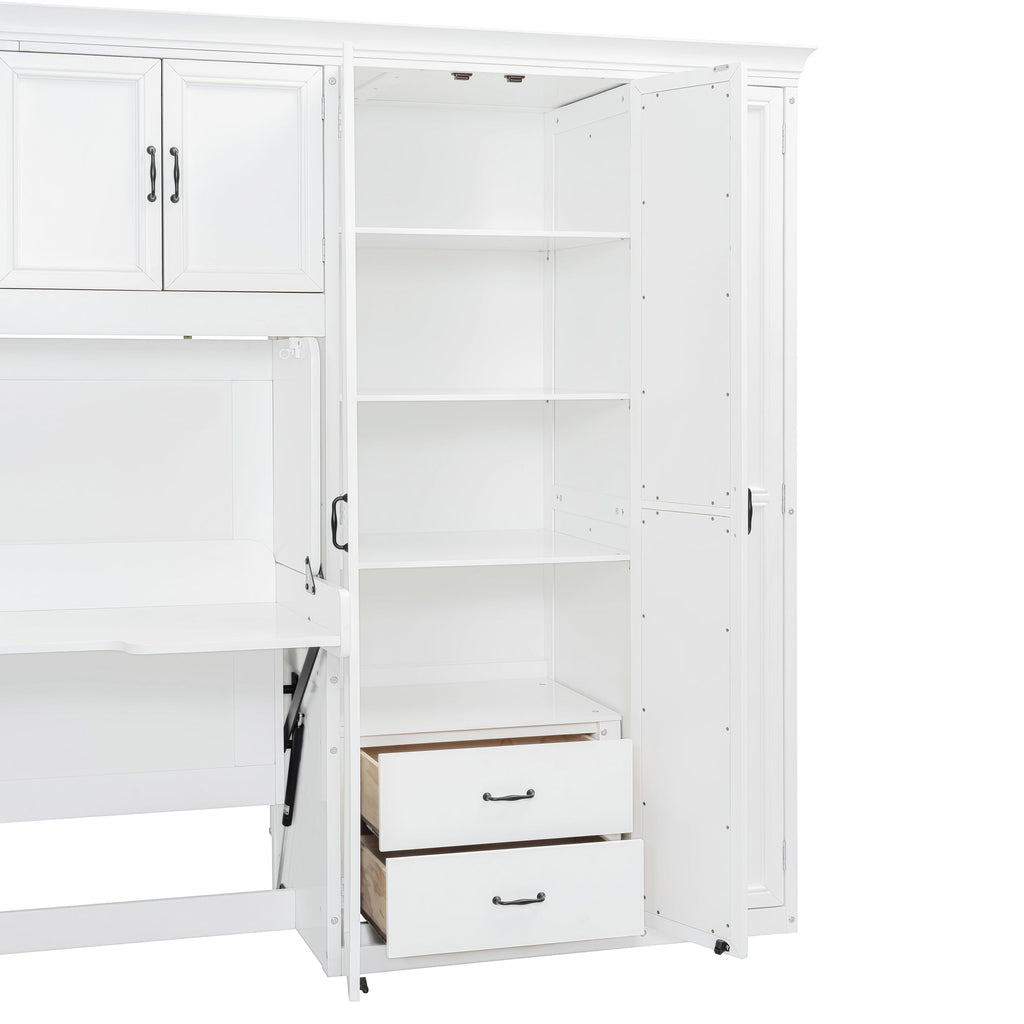 Murphy Bed Wall Bed with Wardrobe, Cabinet and Desk