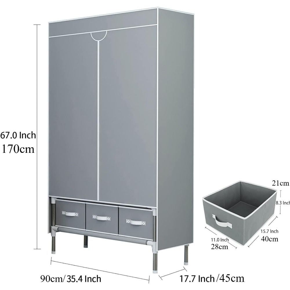 Portable Clothes Closet Rolling Door Wardrobe with Hanging Rack
