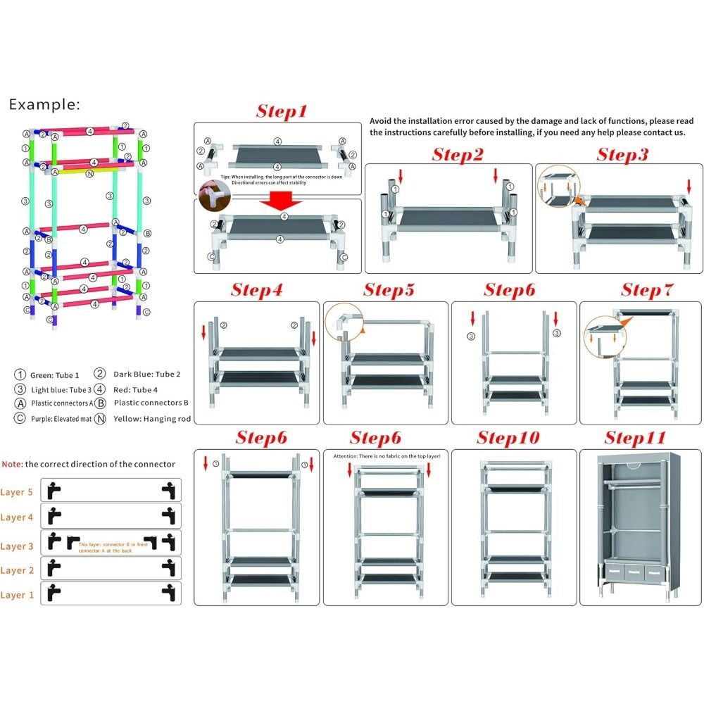 Portable Clothes Closet Rolling Door Wardrobe with Hanging Rack