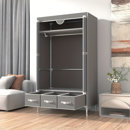 Portable Clothes Closet Rolling Door Wardrobe with Hanging Rack
