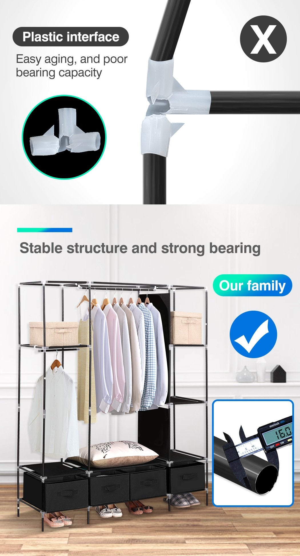 Levede Portable Wardrobe 4 Drawers Storage Cabinet Organiser With