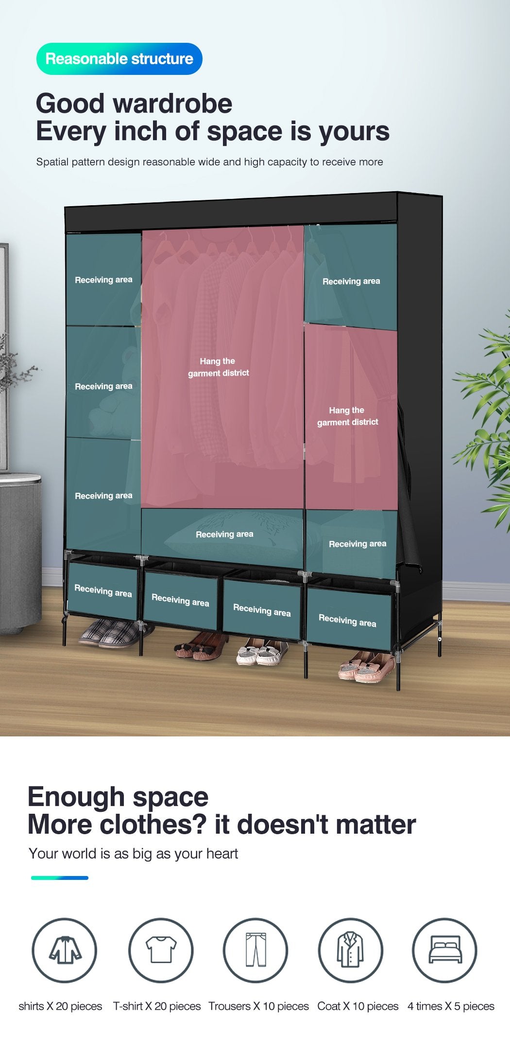Levede Portable Wardrobe 4 Drawers Storage Cabinet Organiser With