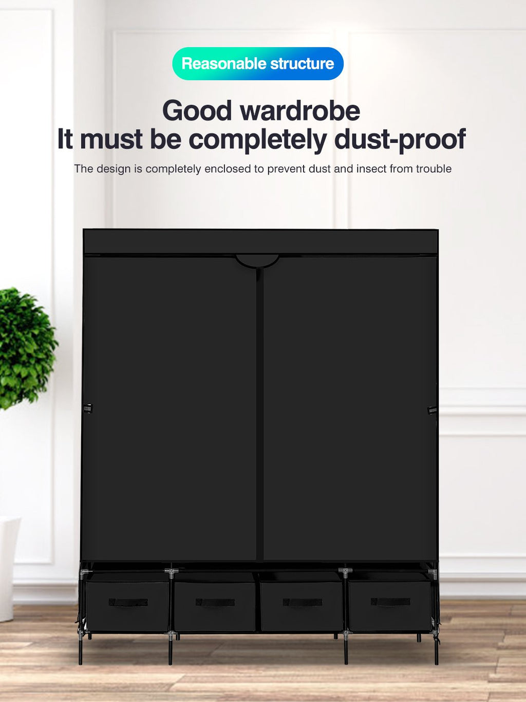 Levede Portable Wardrobe 4 Drawers Storage Cabinet Organiser With