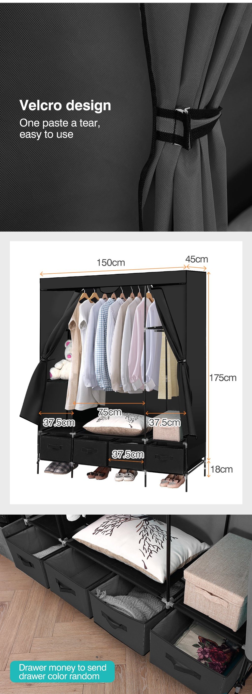 Levede Portable Wardrobe 4 Drawers Storage Cabinet Organiser With