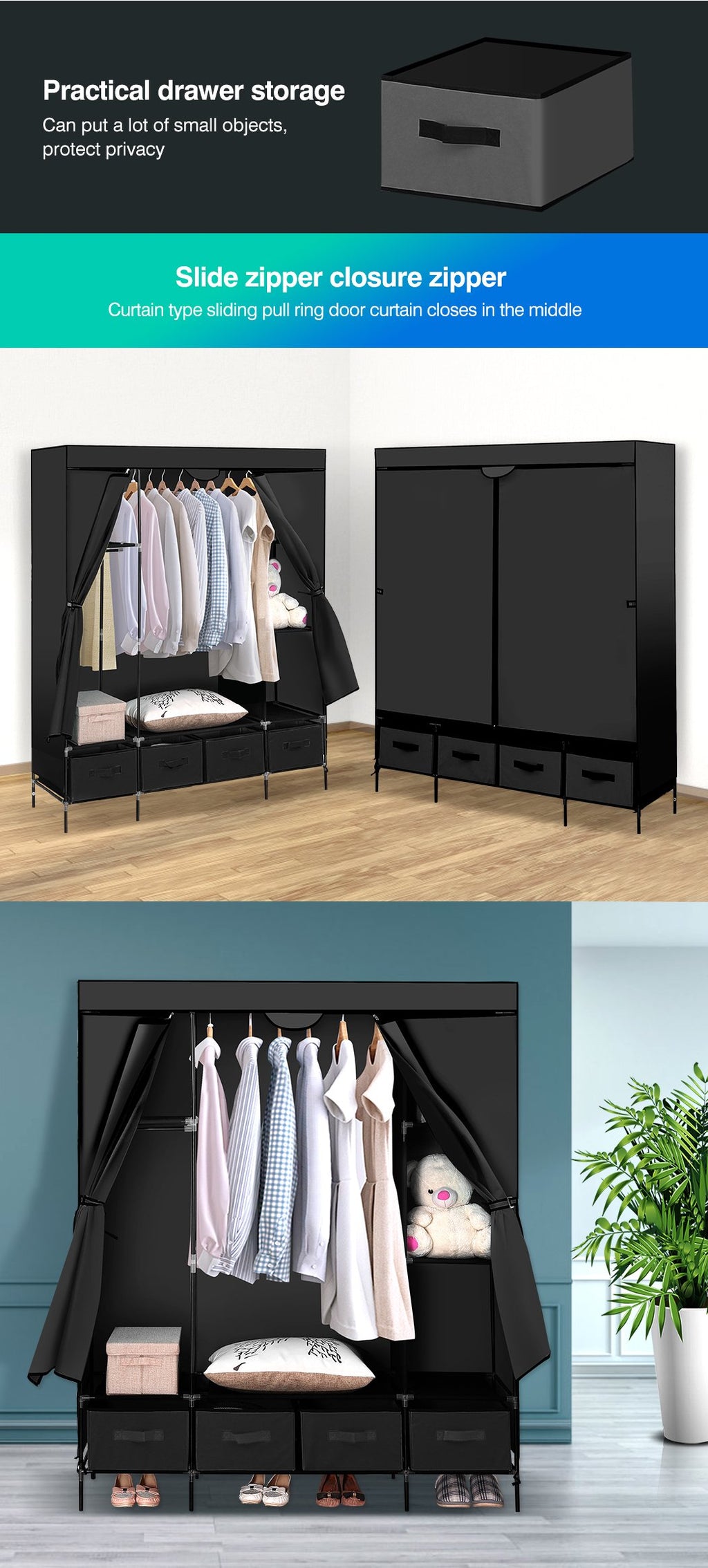 Levede Portable Wardrobe 4 Drawers Storage Cabinet Organiser With