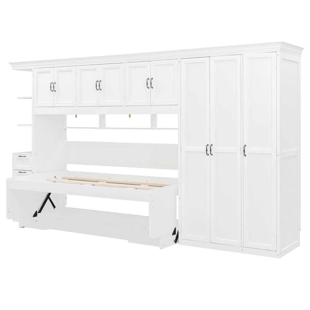 Murphy Bed Wall Bed with Wardrobe, Cabinet and Desk