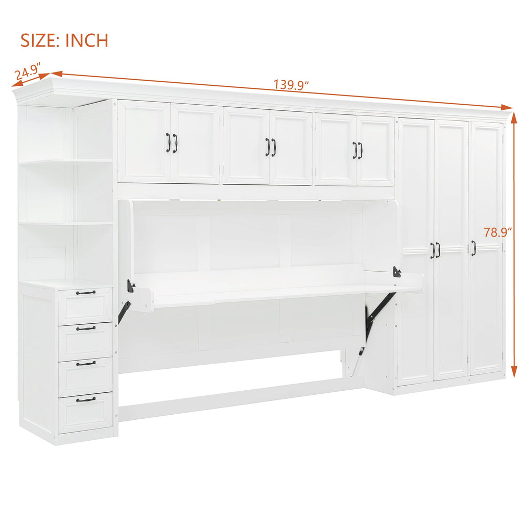 Murphy Bed Wall Bed with Wardrobe, Cabinet and Desk