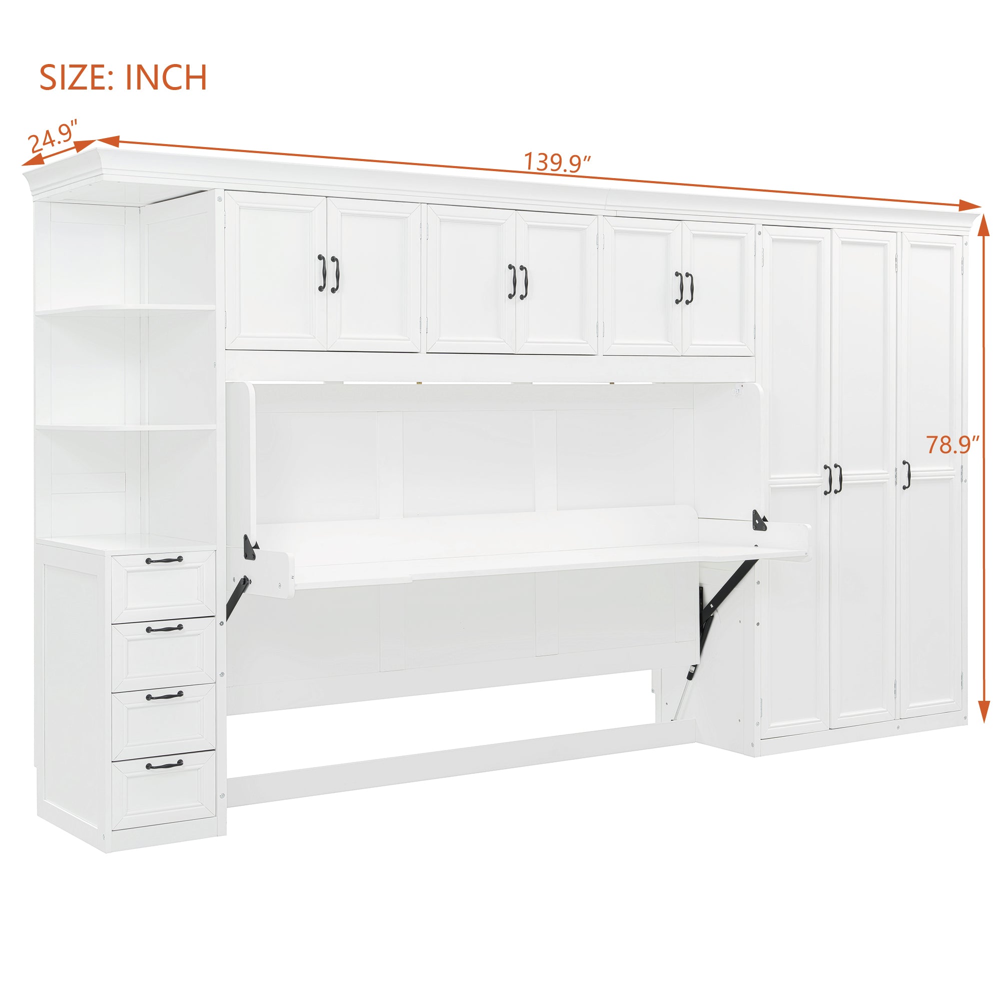 Murphy Bed Wall Bed with Wardrobe, Cabinet and Desk